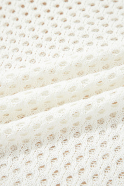 White Scalloped Trim Hollow Out Knit Long Sleeve Top