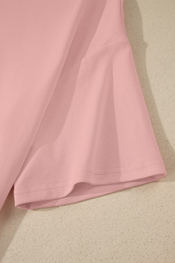 Pink Solid Color High Neck Oversize Tee