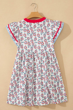 Red Floral Print Contrast Trim Flutter Sleeve Mini Dress