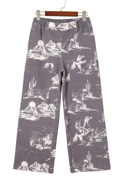 Gray Wild West Riding Vintage Printed Shift Jeans
