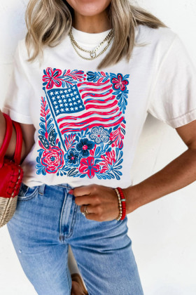 White Floral Flag Aesthetics Patriotic Graphic T Shirt