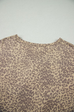 Khaki Leopard Retro Studded Star Patch Loose Tee