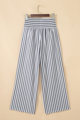 Black Stripe Shirred High Waist Loose Summer Pants