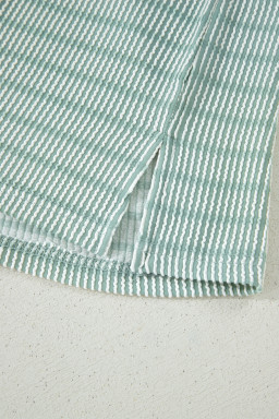 Green Stripe Raised Rib Loose Tee Drawstring Elastic Waist 2pcs Short Set