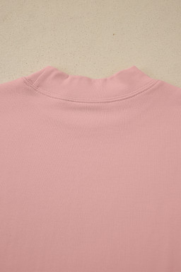 Pink Solid Color High Neck Oversize Tee