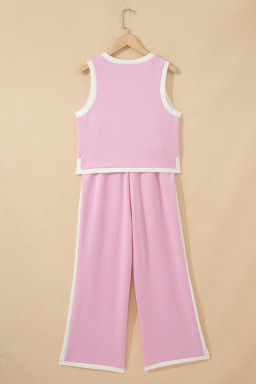 Pink Colorblock Trim Cropped Tank Elastic Waist Shift Pants 2pcs Set