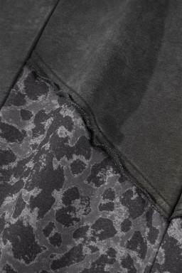 Dark Grey Plus Size Leopard Patchwork Mineral Wash Wide Leg Pants