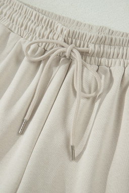 Smoke Gray Solid Color Puffy Loose Top Drawstring Shorts 2pcs Outfit
