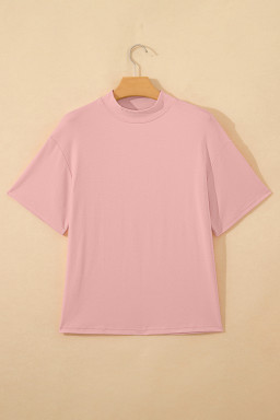 Pink Solid Color High Neck Oversize Tee