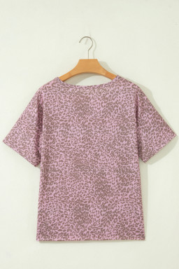 Pink Leopard Retro Studded Star Patch Loose Tee
