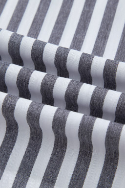 Black Stripe Shirred High Waist Loose Summer Pants