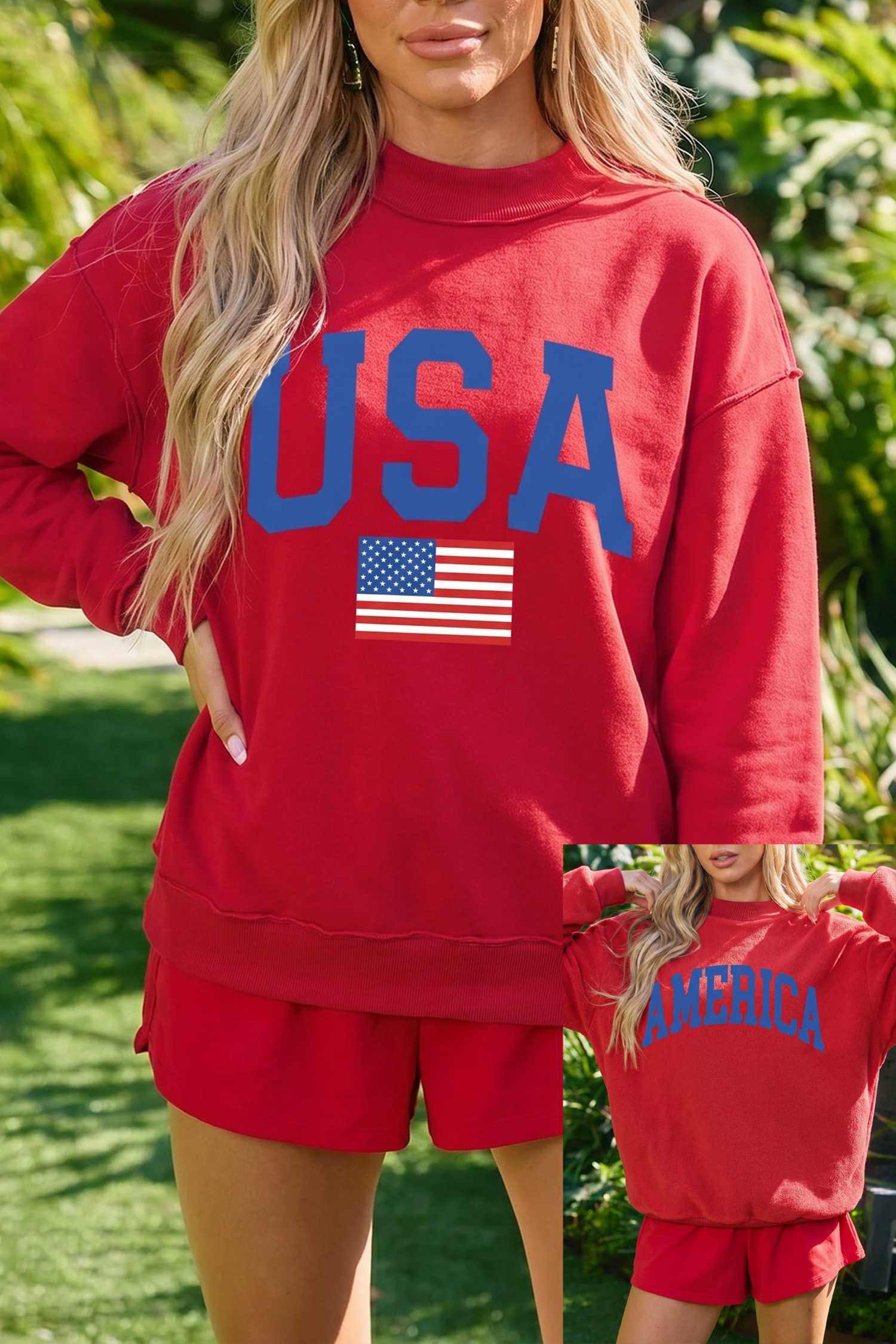 Racing Red Mock Neck Reversible USA/America Graphic Sweatshirt