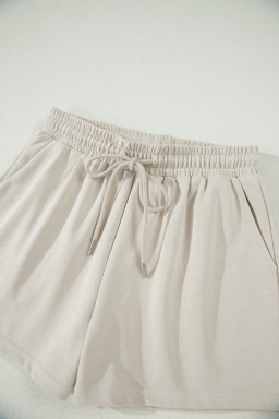 Smoke Gray Solid Color Puffy Loose Top Drawstring Shorts 2pcs Outfit