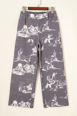 Gray Wild West Riding Vintage Printed Shift Jeans