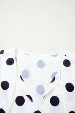 White Polka Dot Print Flutter Sleeve Striped Patchwork Babydoll Blouse