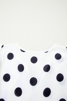 White Polka Dot Print Flutter Sleeve Striped Patchwork Babydoll Blouse