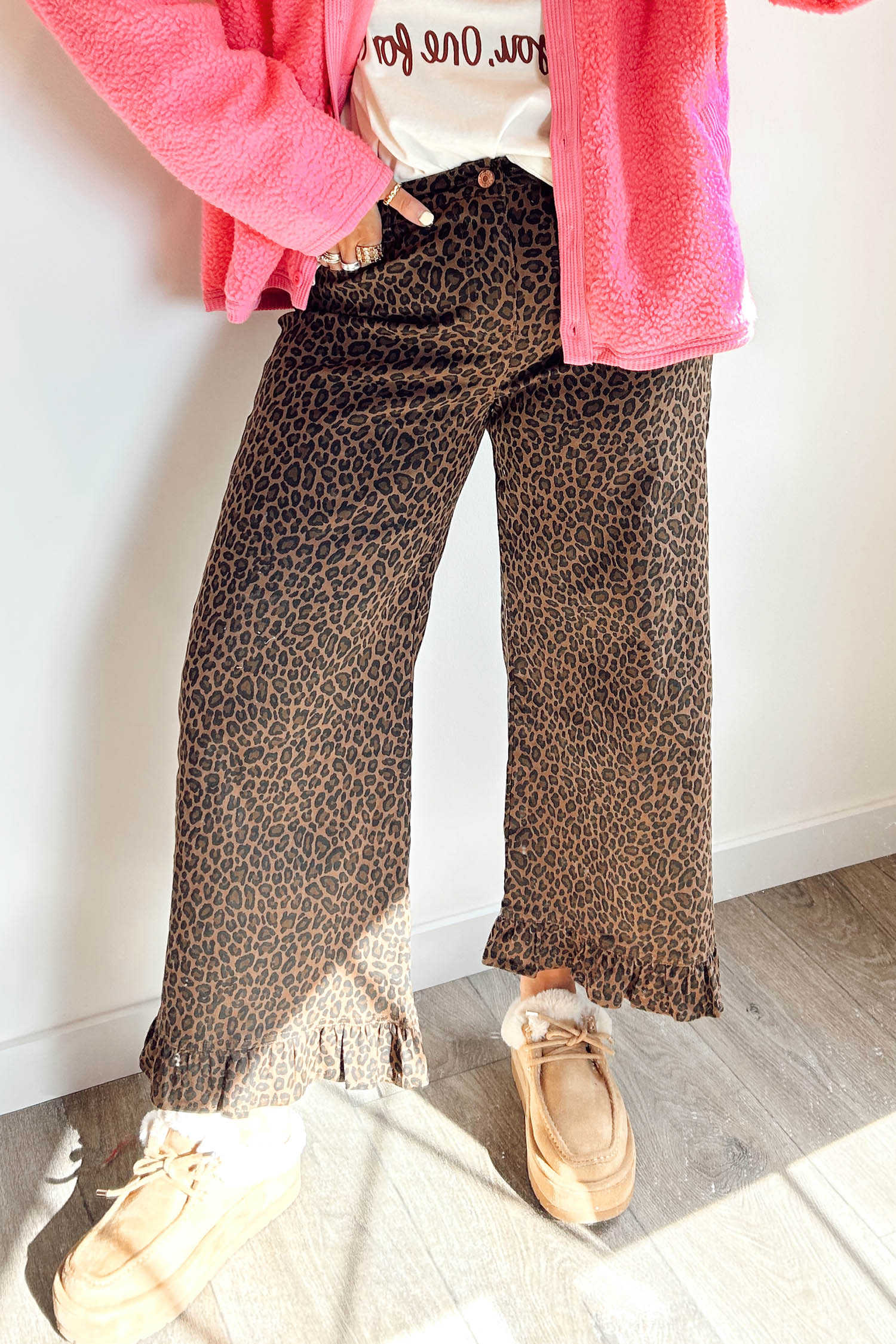 Entro Brown Animal Print Wide Leg Pants