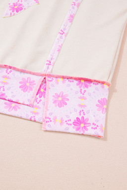 Apricot Daisy Floral Bow Contrast Patchwork Loose T Shirt