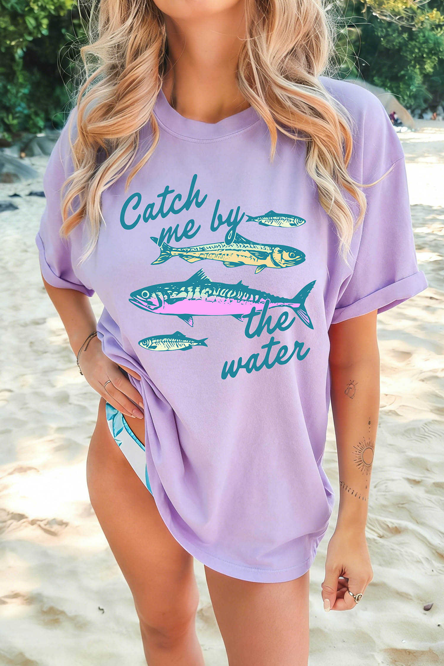Orchid Petal Catch me by the water Fishes Printed T Shirt
