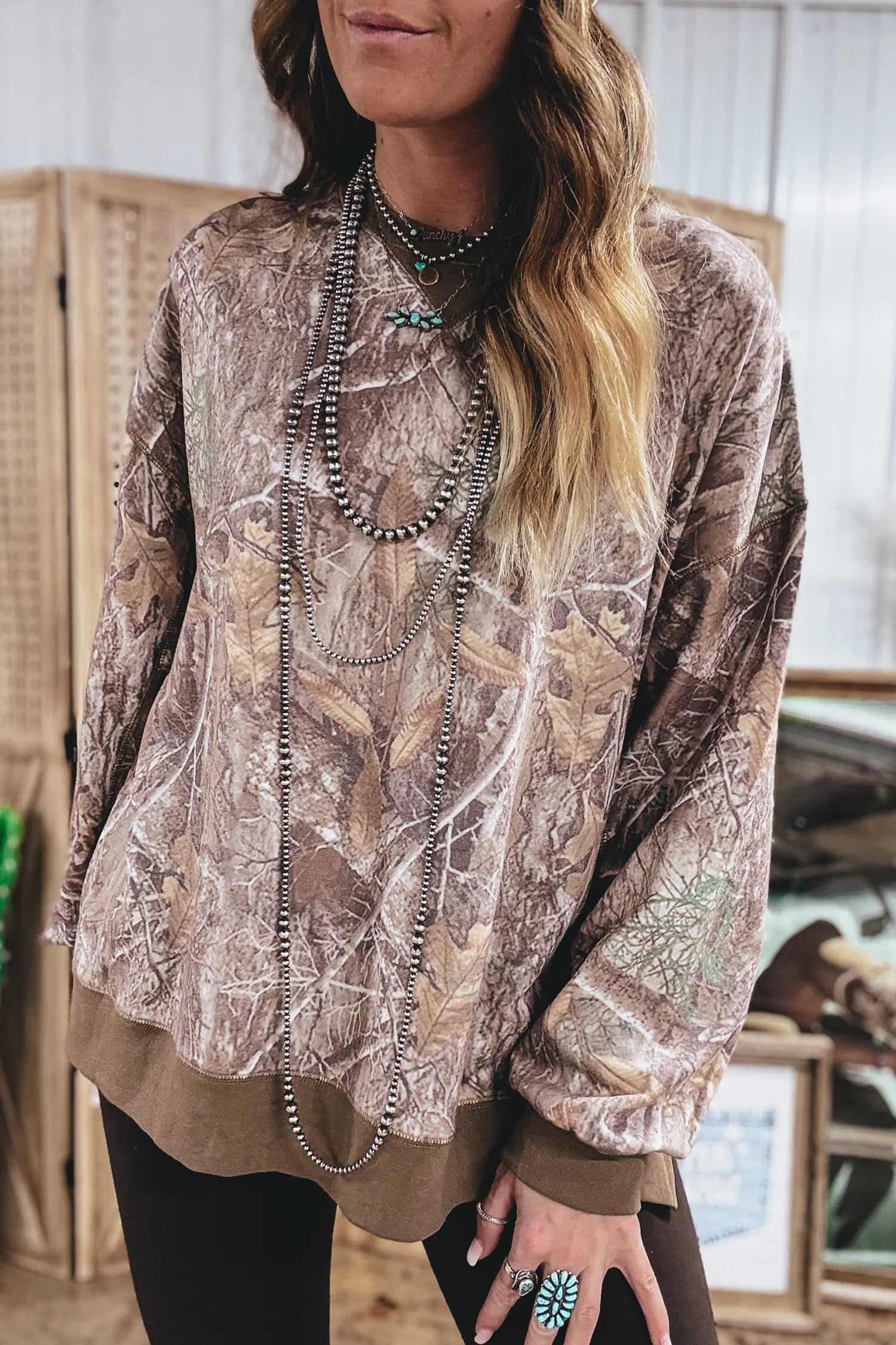 Brown  Dark Camo Long Sleeve Pullover