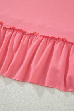 Peach Blossom Solid Color Raw Seam Detail Ruffle Hem Plus Size T Shirt