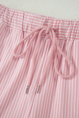 Pink Stripe Dolman Sleeve Polo Shirt and Drawstring Shorts Set