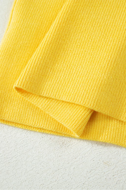 Yellow Cream Solid Color Sleeveless Knit Button Pocketed Sweater