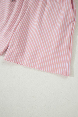 Pink Stripe Dolman Sleeve Polo Shirt and Drawstring Shorts Set