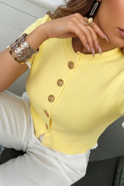 Yellow Cream Short Sleeve Sweaters