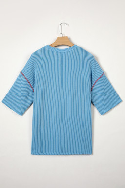 Beau Blue USA Graphic Half Sleeve Loose Ribbed Top