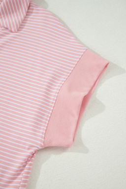 Pink Stripe Dolman Sleeve Polo Shirt and Drawstring Shorts Set