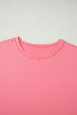 Peach Blossom Solid Color Raw Seam Detail Ruffle Hem Plus Size T Shirt