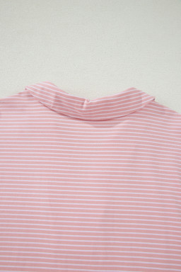 Pink Stripe Dolman Sleeve Polo Shirt and Drawstring Shorts Set