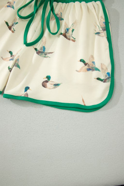 Beige Mallard Printed Colorblock Trim Short Set