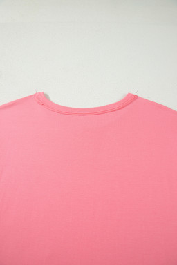 Peach Blossom Solid Color Raw Seam Detail Ruffle Hem Plus Size T Shirt