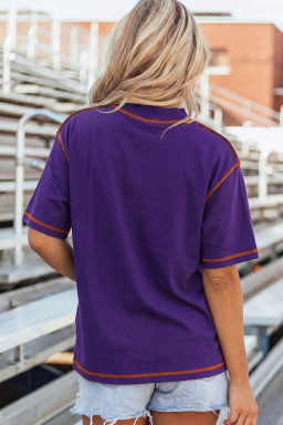 Tillandsia Purple Contrast Seam Detail Checkered Game Day Chenille Graphic Tee