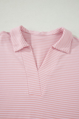 Pink Stripe Dolman Sleeve Polo Shirt and Drawstring Shorts Set