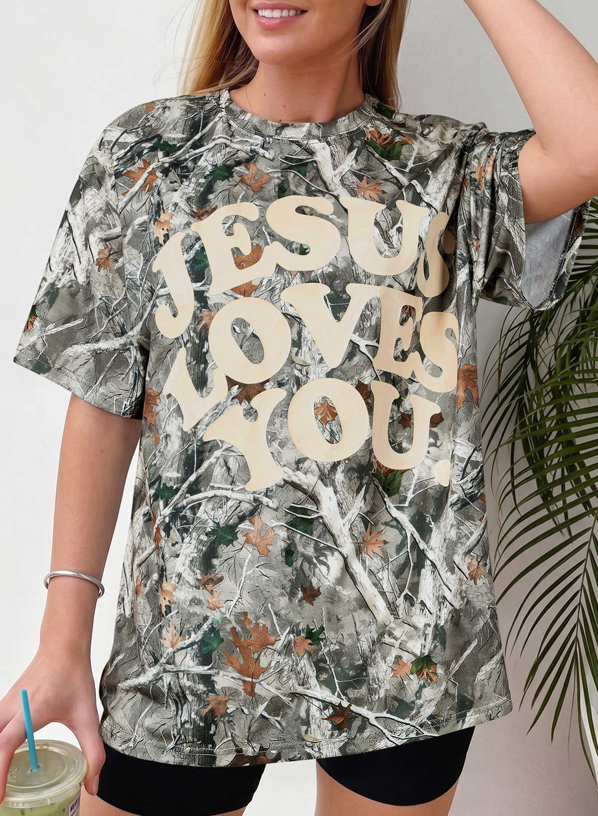 Beige Camo Woodland LOVE LIKE JESUS Casual Tee