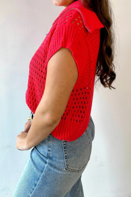 Fiery Red Short Sleeve Sweaters
