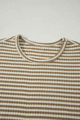 Brown Stripe Breathable Textured Knit Short 2pcs Set