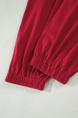 Racing Red Solid Color Cropped Tank Top and Jogger Pants Set