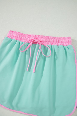 Moonlight Jade Colorblock Edge Drop Shoulder T Shirt and Skort 2Pcs Set