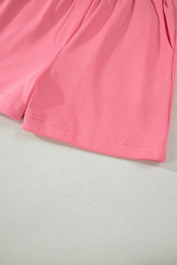 Coral Paradise Half Zipped Ruffled Short Set