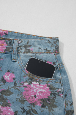 Sky Blue Garden Floral Print Bootcut Jeans