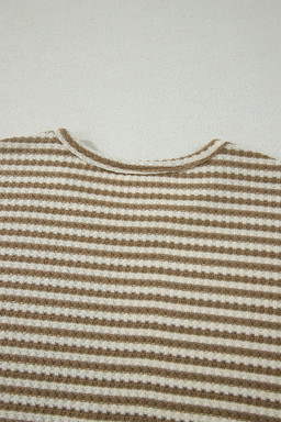 Brown Stripe Breathable Textured Knit Short 2pcs Set