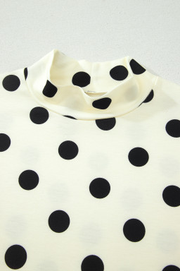 Beige Polka Dot Print High Neck Dolman Top