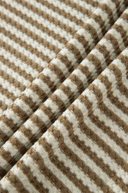 Brown Stripe Breathable Textured Knit Short 2pcs Set
