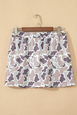Khaki Abstract Camo Elastic Waist Drawstring Mini Skort
