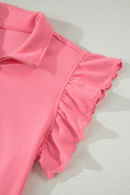 Coral Paradise Half Zipped Ruffled Short Set