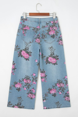 Sky Blue Garden Floral Print Bootcut Jeans